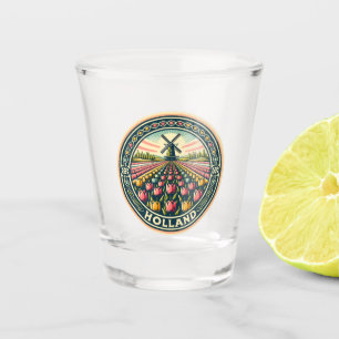 Holland Netherlands Travel Art Badge Shot Glass