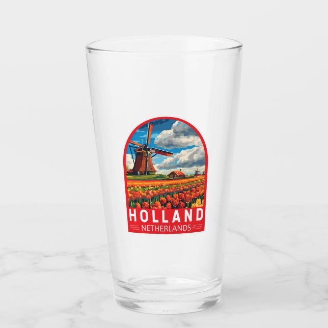 Holland Netherlands Travel Art Vintage Glass (Front)