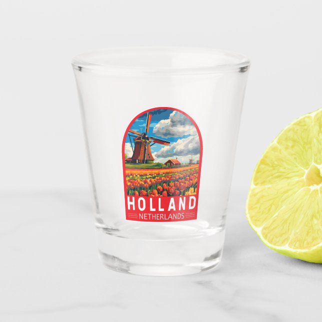 Holland Netherlands Travel Art Vintage Shot Glass (Front)