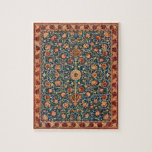 Holland Park by William Morris, Vintage Rug Art Jigsaw Puzzle<br><div class="desc">Holland Park by William Morris is a vintage Victorian Era fine art Pre-Raphaelite textile pattern originally created as a rug. It has a blue field with a central rosette and an interlacing stylised floral motif overall in shades of red,  blue and cream with a decorative leaf border.</div>