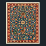 Holland Park by William Morris, Vintage Rug Art Poster<br><div class="desc">Holland Park by William Morris is a vintage Victorian Era fine art Pre-Raphaelite textile pattern originally created as a rug. It has a blue field with a central rosette and an interlacing stylised floral motif overall in shades of red,  blue and cream with a decorative leaf border.</div>