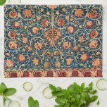 Holland Park by William Morris, Vintage Rug Art Tea Towel<br><div class="desc">Holland Park by William Morris is a vintage Victorian Era fine art Pre-Raphaelite textile pattern originally created as a rug. It has a blue field with a central rosette and an interlacing stylised floral motif overall in shades of red,  blue and cream with a decorative leaf border.</div>