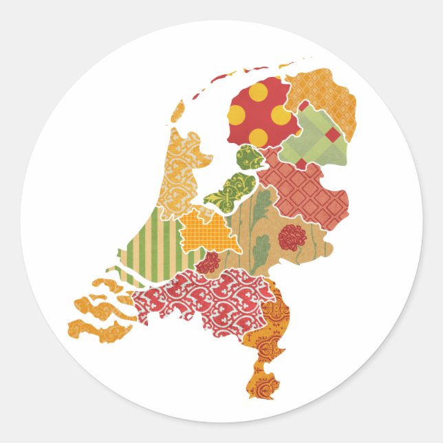 Holland Province Map Bohemian Patchwork Style Classic Round Sticker (Front)