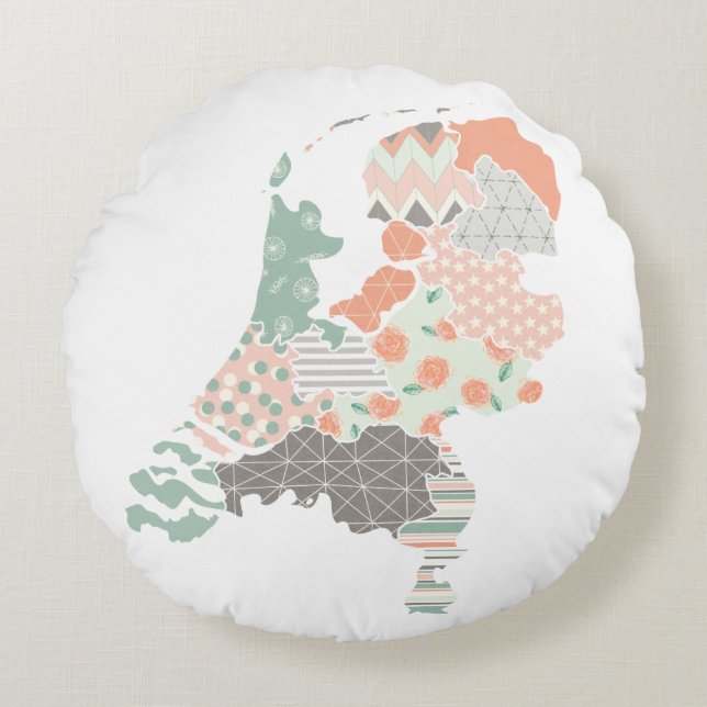 Holland Province Map Geometric Patchwork Style Round Cushion (Front)