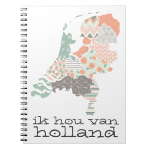 Holland Province Map Geometric Patchwork Style Spiral Notebook