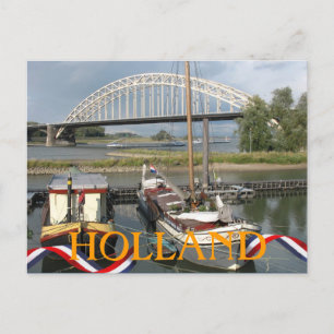 Holland River Waal Bridge and Boats Postcard