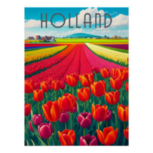 Holland Tulip Fields Travel Poster