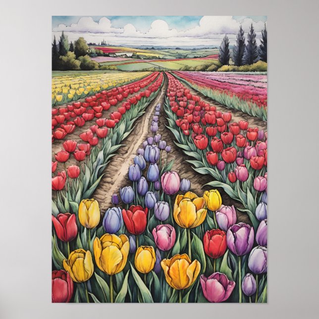 Holland Tulips Field Tulip Art                     Poster (Front)