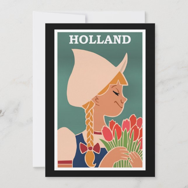 Holland, vintage poster, Dutch girl with tulips, Card (Front)