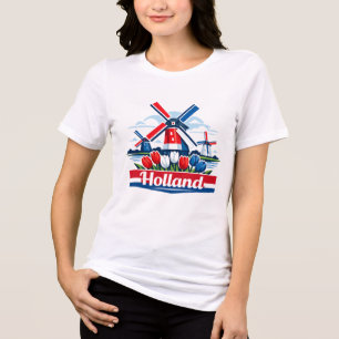 Holland Windmill and Tulip Design Netherlands  Tri-Blend Shirt