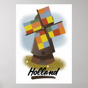 Holland windmill travel poster