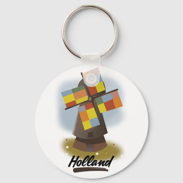 Holland windmill travel poster key ring (Front)