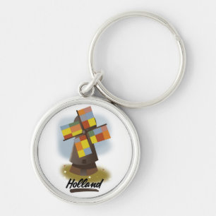 Holland windmill travel poster key ring