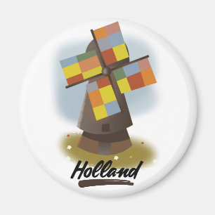 Holland windmill travel poster magnet