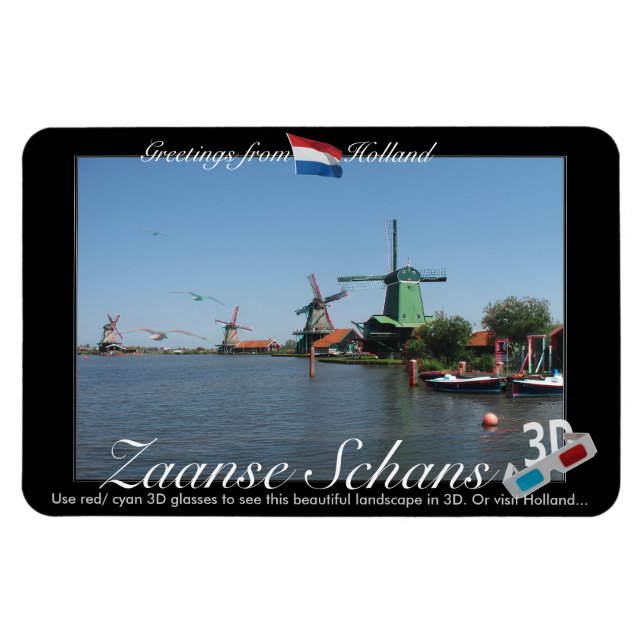 Holland Zaandijk Windmills 3D Red Cyan Anaglyph Magnet (Horizontal)