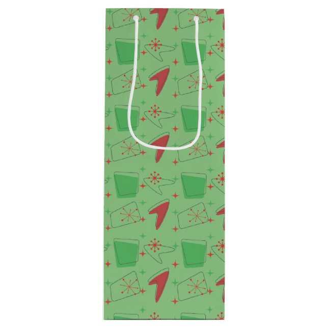 Holliday Retro Atomic Pattern on green Wine Gift Bag (Front)