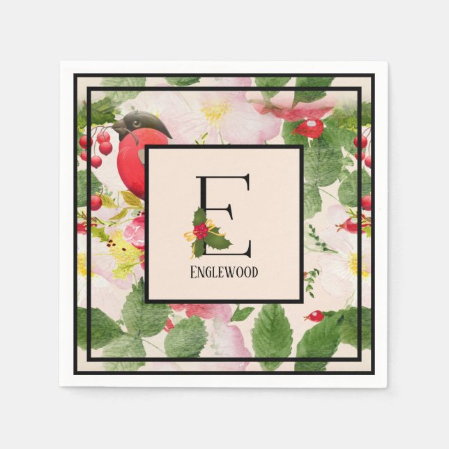 Hollie Berries Monogram Letter E Family Name Paper Napkin (Front)
