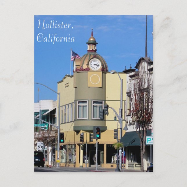 Hollister, CA Clock Tower Postcard (Front)