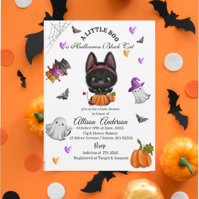 Holloween Black Cat  Pumpkin Little Boo Baby showe Invitation (Creator Uploaded)