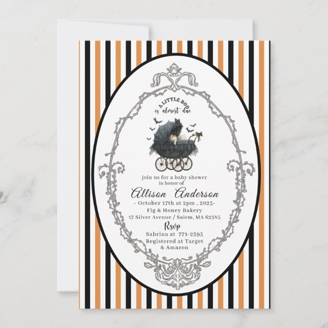 Holloween Pumpkin Little Boo Baby shower Invitation (Front)