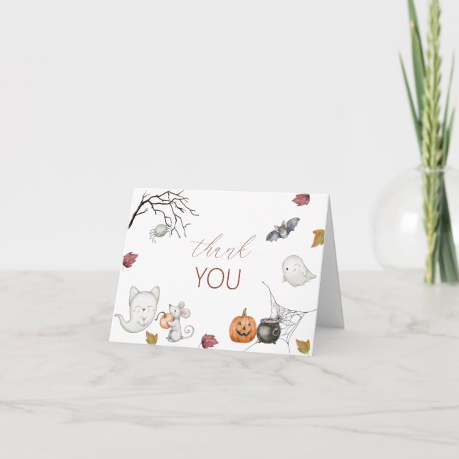 Holloween Spooktacular Party Watercolor Baby Showe Thank You Card (Front)