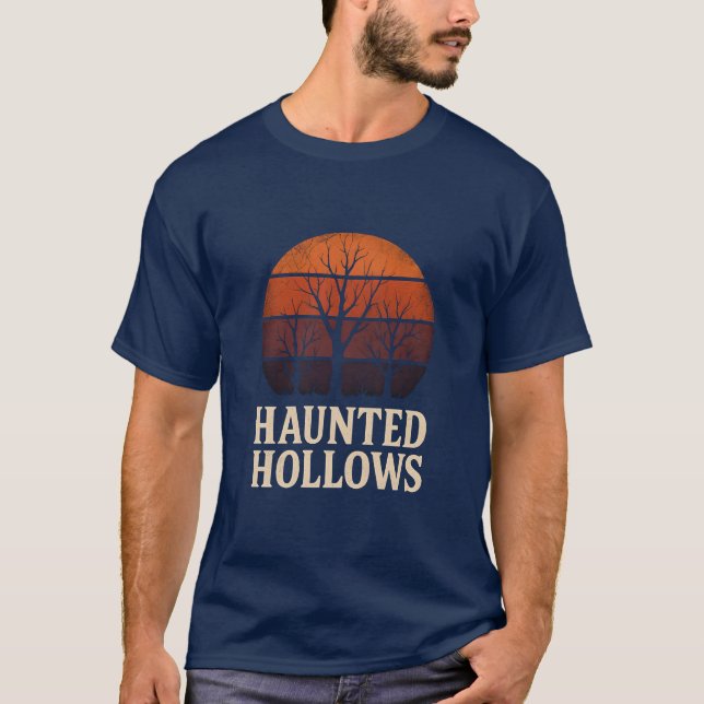  Hollows Retro Sunset Shirt, Spooky Tree Halloween T-Shirt (Front)