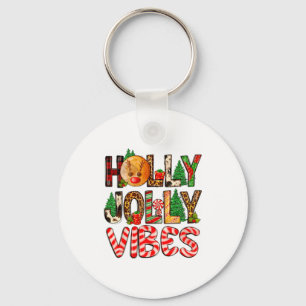Holly A Jolly Vibes Reindeer Christmas Trees Light Key Ring