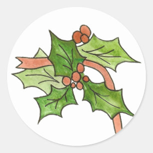 Holly and Berries Christmas Classic Round Sticker