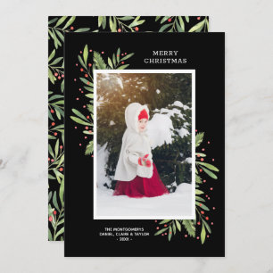 Holly and Berries Christmas Photo Holiday Card