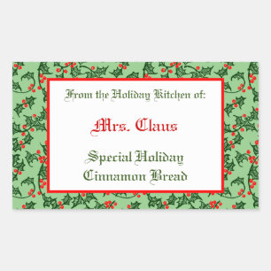 Holly and Berries Editable Baking Sticker on Sage