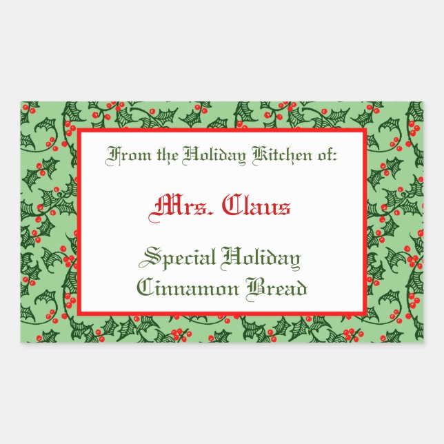 Holly and Berries Editable Baking Sticker on Sage (Front)