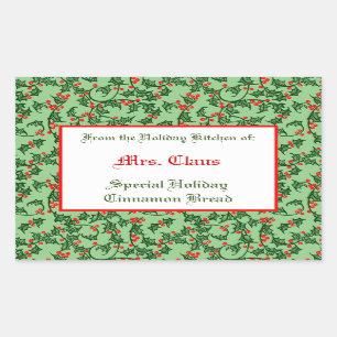 Holly and Berries Editable Baking Sticker on Sage