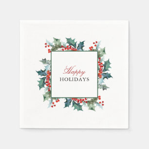 Holly and Berries Happy Holidays Napkin