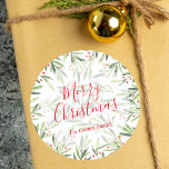 Holly and Berries Holiday Christmas Classic Round Sticker<br><div class="desc">Merry Christmas personalised round stickers featuring modern, elegant winter leaves and berries with your name and greeting in chic lettering. All text, fonts, font colours can be modified, just click the "customise further" link. **ALL STICKER STYLES are already done for you in our store plus MATCHING items in our store....</div>