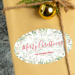 Holly and Berries Holiday Christmas Oval Sticker<br><div class="desc">Merry Christmas personalised oval stickers featuring modern, elegant winter leaves and berries with your name and greeting in chic lettering. All text, fonts, font colours can be modified, just click the "customise further" link. **ALL STICKER STYLES are already done for you in our store plus MATCHING items in our store....</div>
