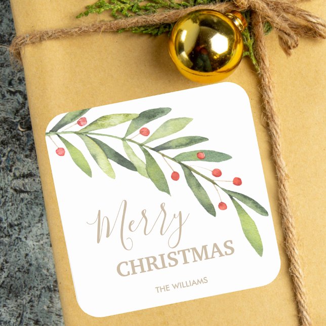 Holly and Berries Holiday Christmas Square Sticker (Creator Uploaded)