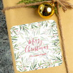 Holly and Berries Holiday Christmas Square Sticker<br><div class="desc">Merry Christmas personalized square stickers featuring modern, elegant winter leaves and berries with your name and greeting in chic lettering. All text, fonts, font colors can be modified, just click the "customize further" link. **ALL STICKER STYLES are already done for you in our store plus MATCHING items in our store....</div>