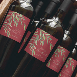 Holly and Berries Holiday Christmas Wine Label