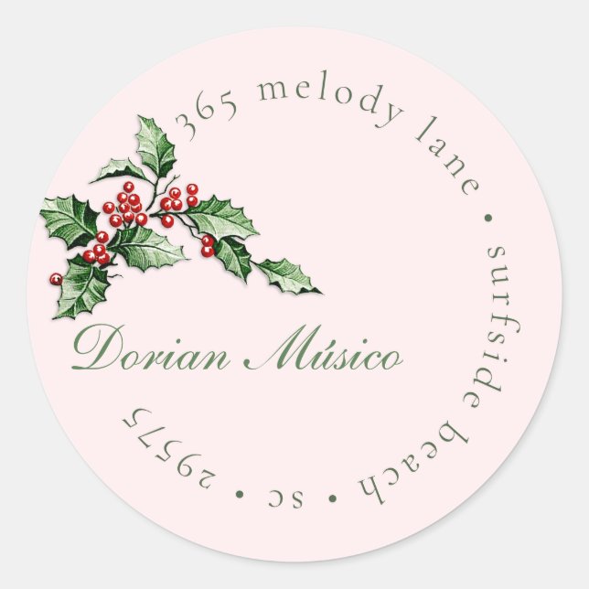 Holly and Berries Holiday Green Red Address Label (Front)