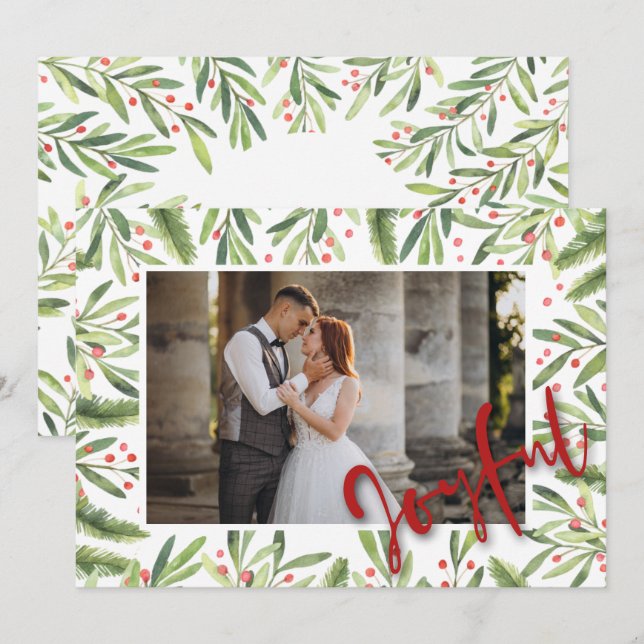 Holly and Berries Joyful Christmas Photo Holiday Card (Front/Back)