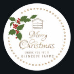 Holly and Berries Merry Christmas Gold Hive Apiary Classic Round Sticker<br><div class="desc">Classy Stylised Holly and Berries Circles Border in a colourful red,  green and gold with Merry Christmas written in an elaborate embossed gold font.  A dainty border of circles surrounds the perimeter. Change text below Merry Christmas to say "and a Happy New Year/2023" or LOVE FROM SANTA etc</div>