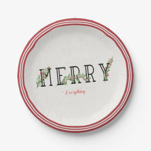 Holly And Berries Merry Everything  Red Edge   Paper Plate