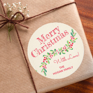 Holly and Berries on Ivory Christmas Holiday Classic Round Sticker