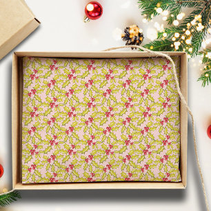 Holly and Berries on Pink Festive Whimsy Christmas Tissue Paper