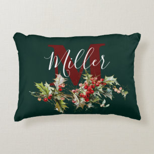 Holly and berries personalised accent pillow