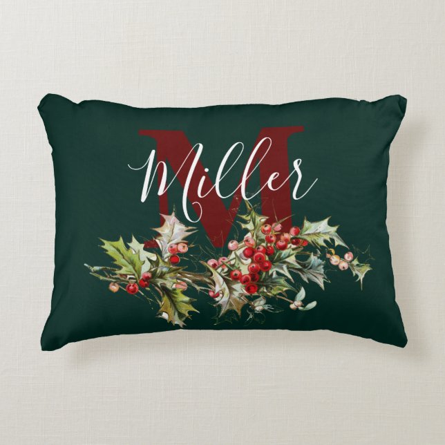 Holly and berries personalised  accent pillow (Front)