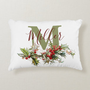Holly and berries personalised accent pillow