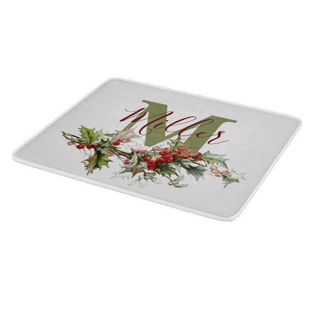Holly and berries personalised  cutting board (Corner)