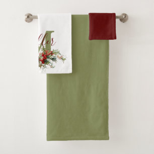 Holly and berries personalised  hand towel 
