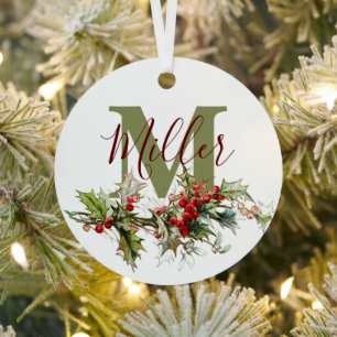 Holly and berries personalised  metal tree decoration